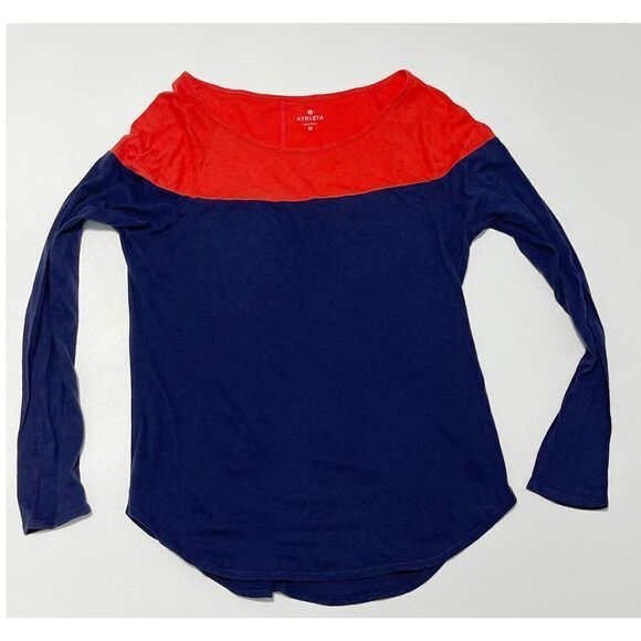 Athleta Shanti Colorblock Pullover Long Sleeve T-Shirt Scoop Neck Blue Medium - Picture 10 of 10